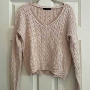 Cotton cable knit V neck sweater